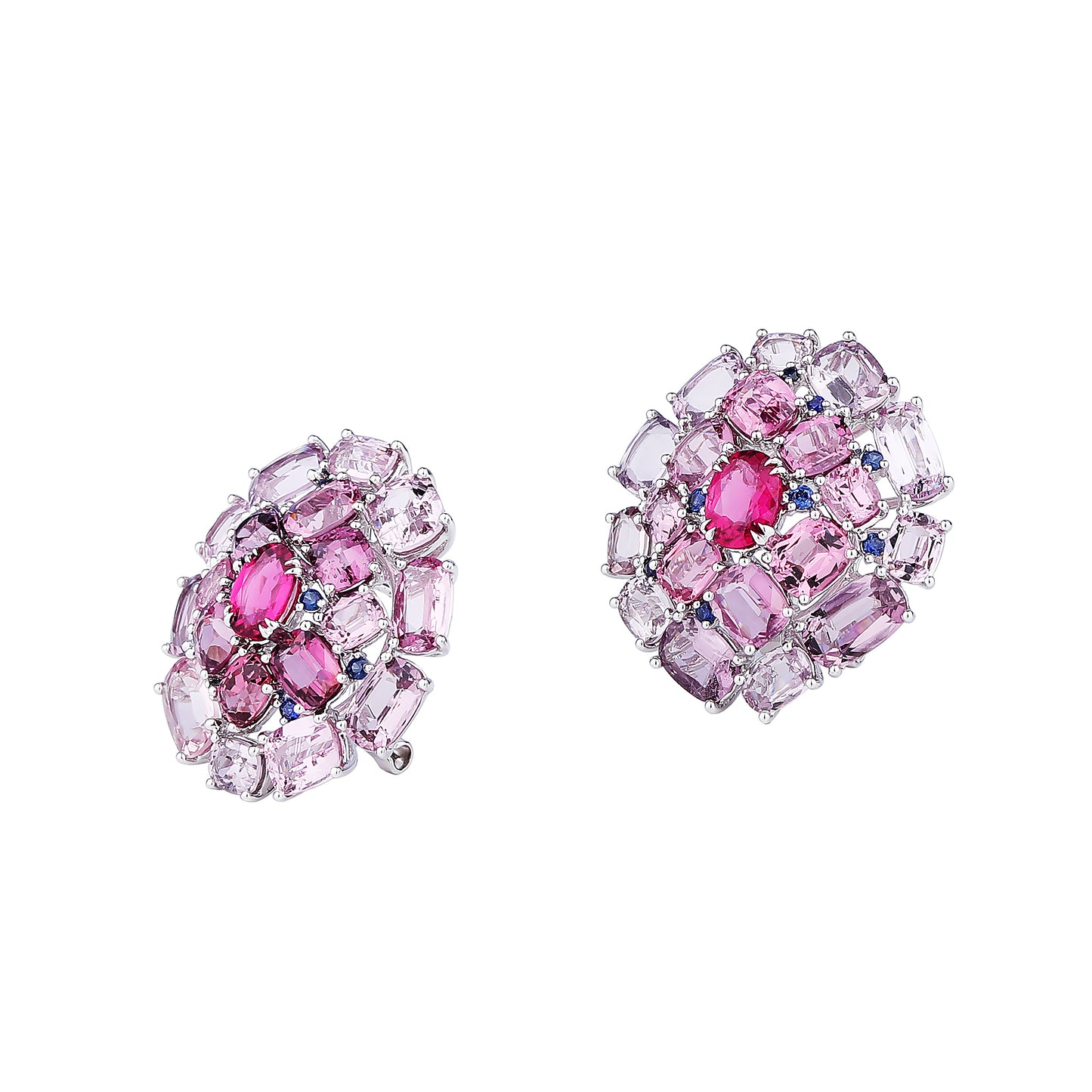 Natural Spinel and Rubellite Tourmaline Earrings in 18K White Gold