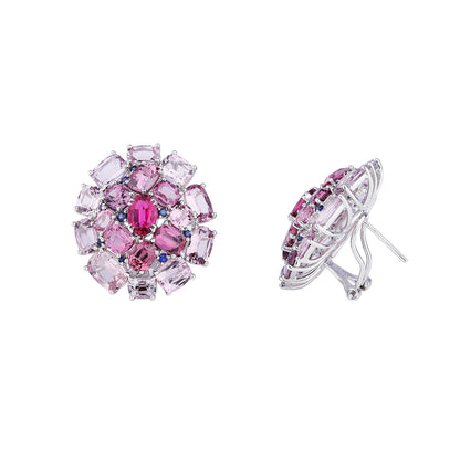 Natural Spinel and Rubellite Tourmaline Earrings in 18K White Gold