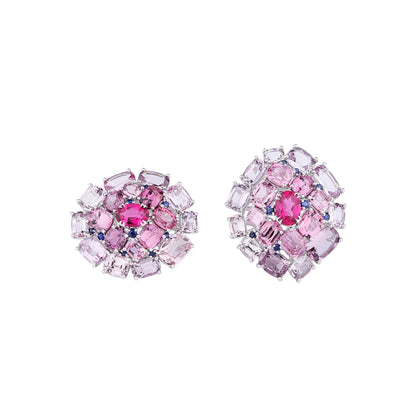 Natural Spinel and Rubellite Tourmaline Earrings in 18K White Gold