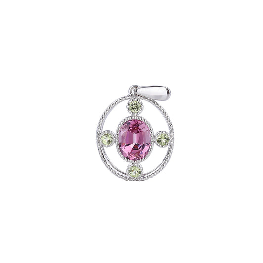 Natural Sakura Pink Spinel and Peridot Pendant in 18K White Gold