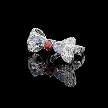 Natural Jedi Spinel and Opal Diamond Ring in 18K White Gold