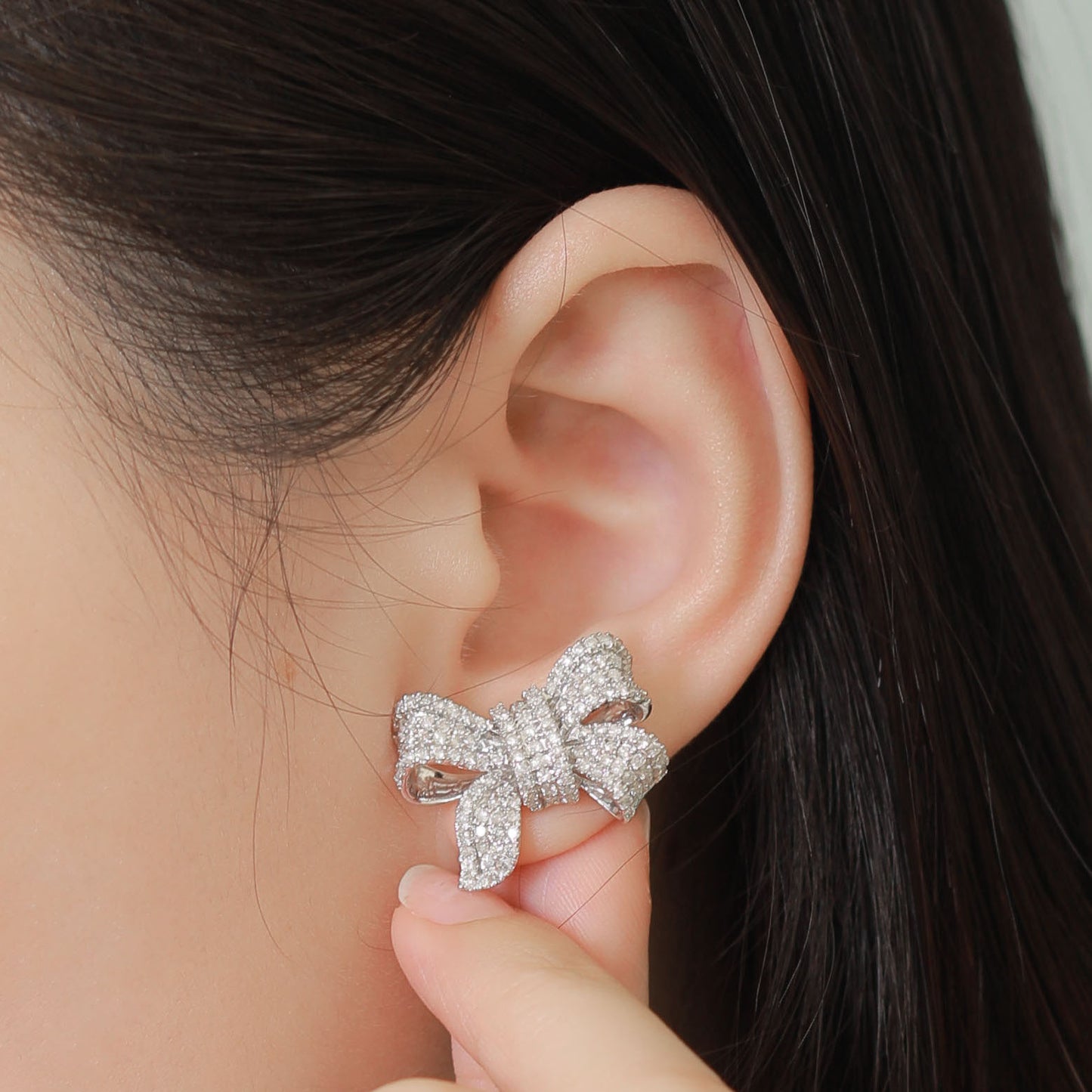 Diamond Bow Tie Studs in 18K White Gold