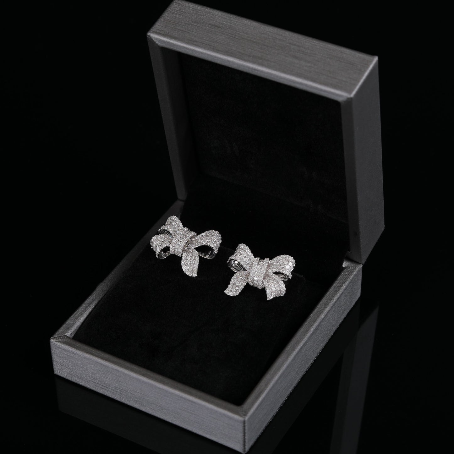 Diamond Bow Tie Studs in 18K White Gold