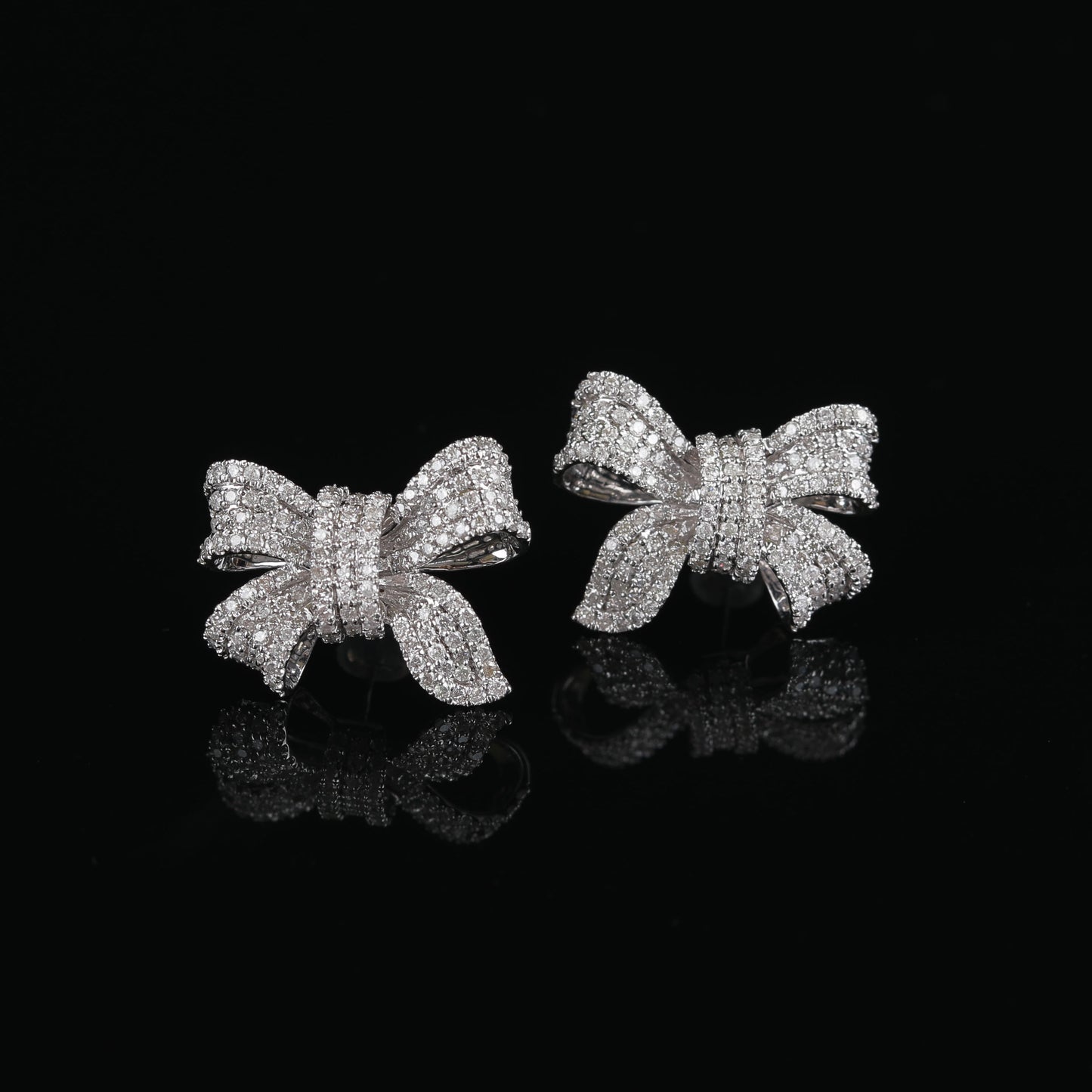 Diamond Bow Tie Studs in 18K White Gold