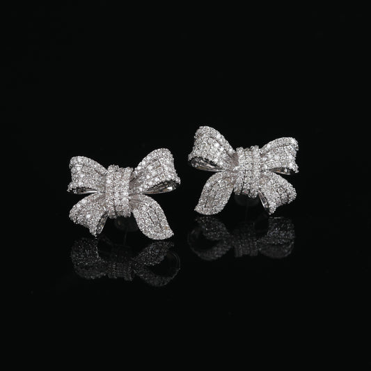 Diamond Bow Tie Studs in 18K White Gold