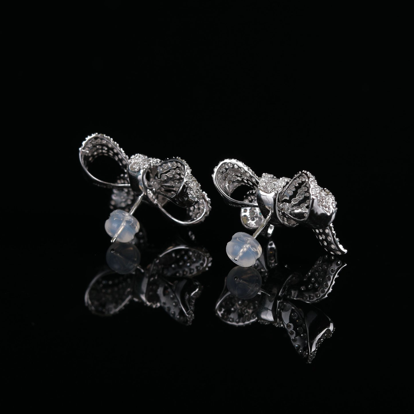 Diamond Bow Tie Studs in 18K White Gold