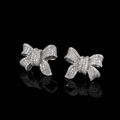 Diamond Bow Tie Studs in 18K White Gold