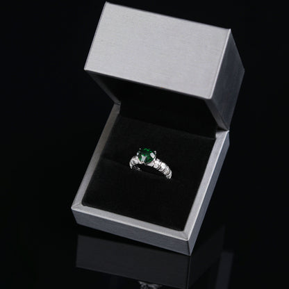 Natural Heart-cut Tsavorite Diamond Ring in 18K White Gold