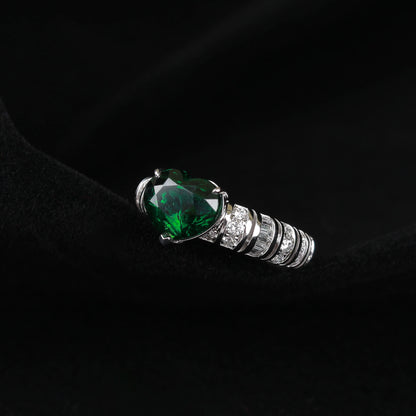 Natural Heart-cut Tsavorite Diamond Ring in 18K White Gold