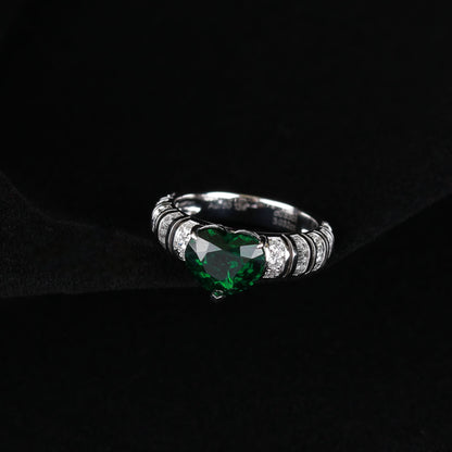 Natural Heart-cut Tsavorite Diamond Ring in 18K White Gold