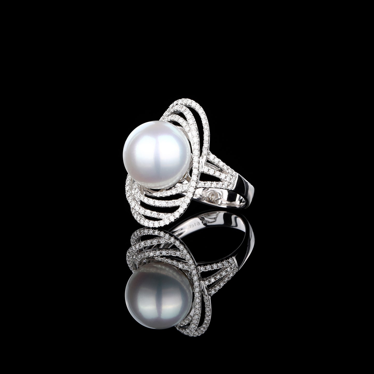 White South Sea Cultured Pearl Star Trail Diamond Ring in 18K White Gold