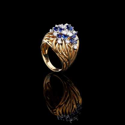 Natural Royal Blue Sapphire Diamond Ring in 18K Yellow Gold