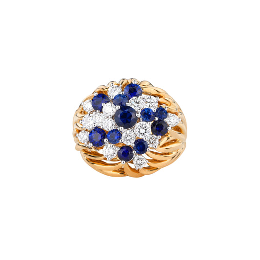 Natural Royal Blue Sapphire Diamond Ring in 18K Yellow Gold