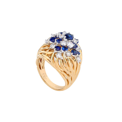 Natural Royal Blue Sapphire Diamond Ring in 18K Yellow Gold