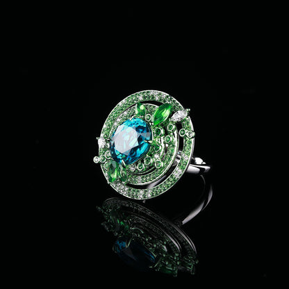 Natural Zircon and Tsavorite Pave Diamond Ring in 18K White Gold