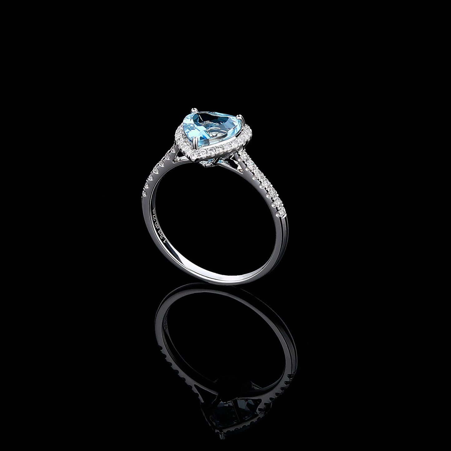 Heart-cut Santa amaria Aquamarine Diamond Ring in 18K White Gold