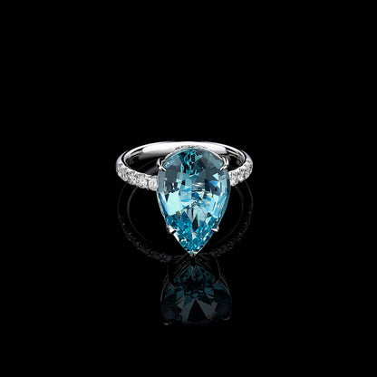 Pear Santa Maria Aquamarine Diamond Ring in 18K White Gold