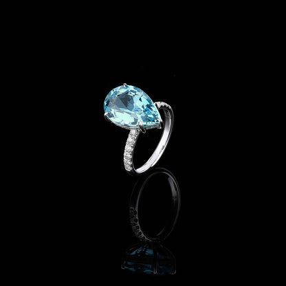 Pear Santa Maria Aquamarine Diamond Ring in 18K White Gold