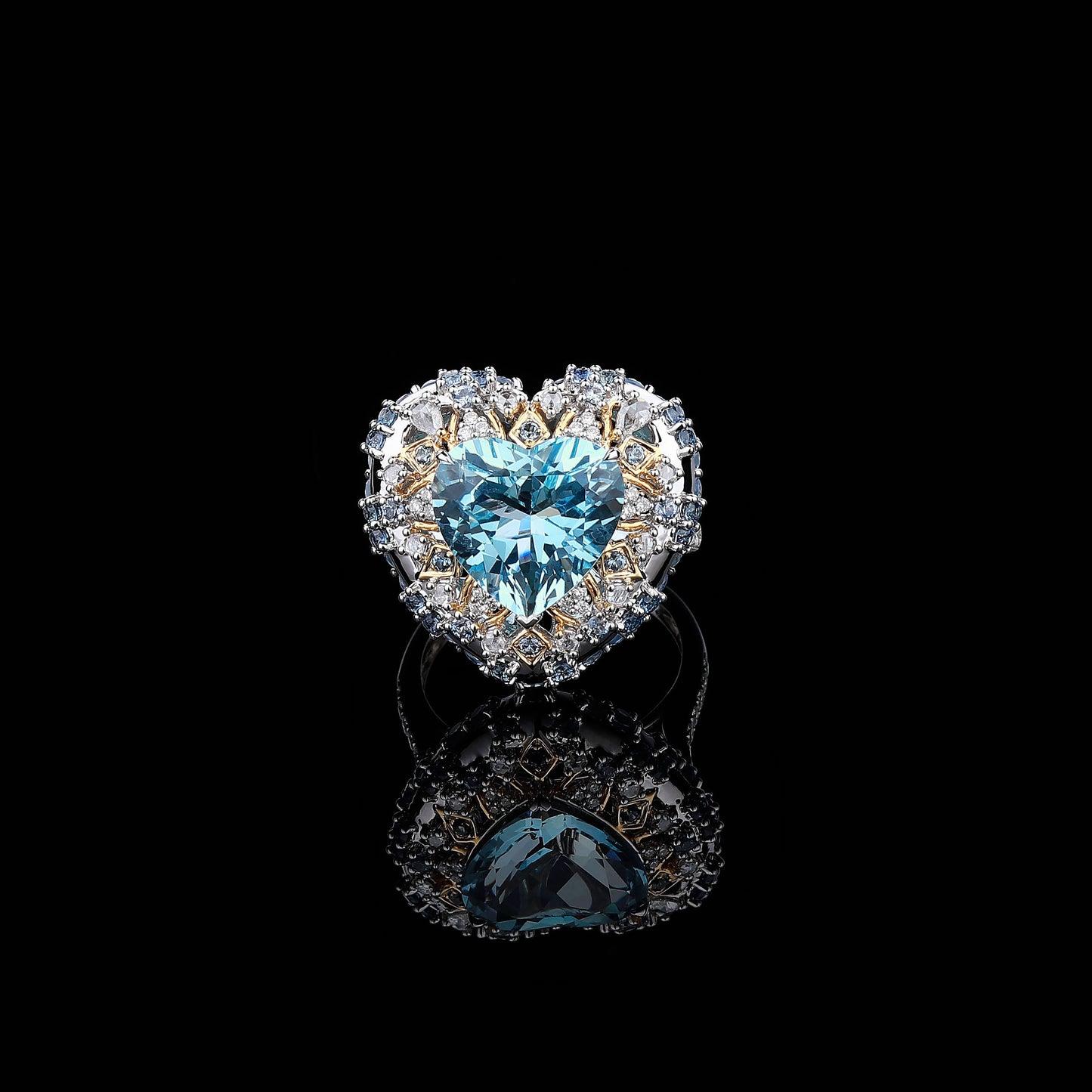 Heart-cut Santa Maria Aquamarine Diamond Ring in 18K White Gold