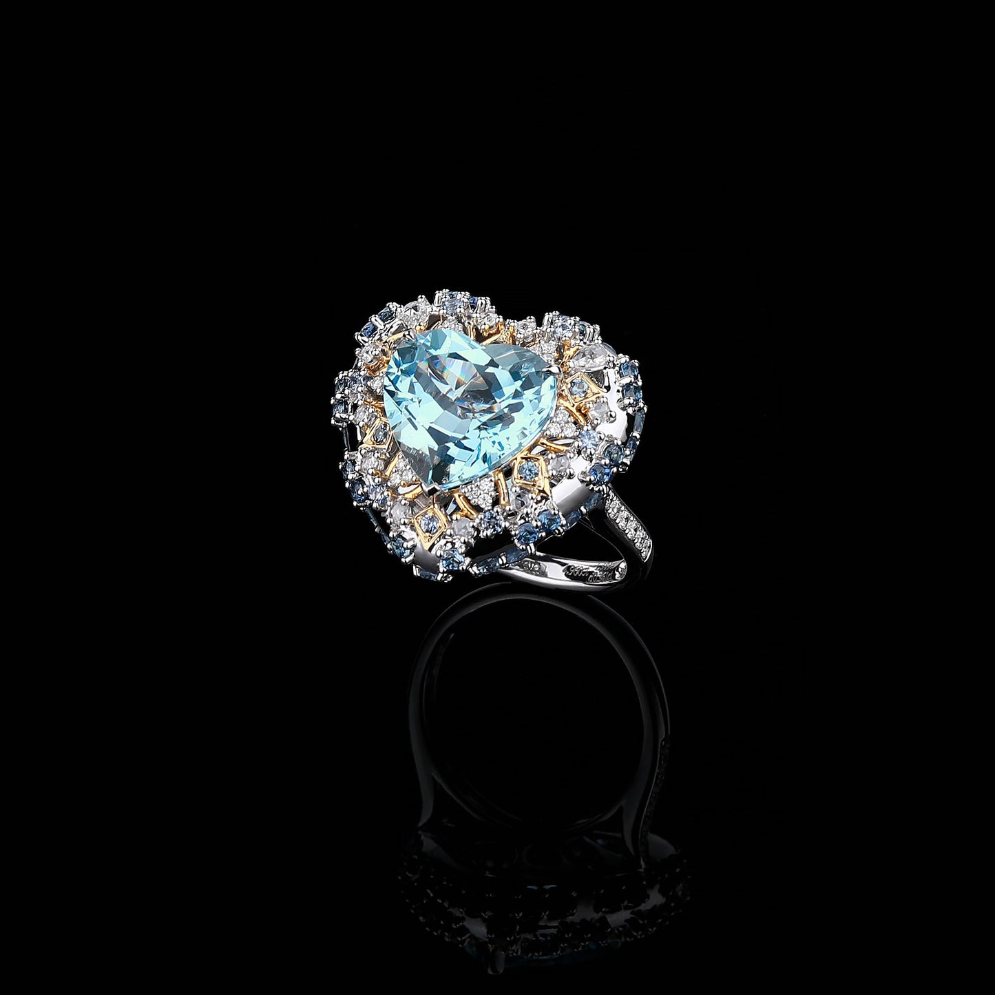 Heart-cut Santa Maria Aquamarine Diamond Ring in 18K White Gold