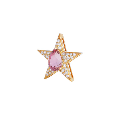 Pear-cut Pink Tourmaline Diamond Star Necklace in 18K Yellow Gold