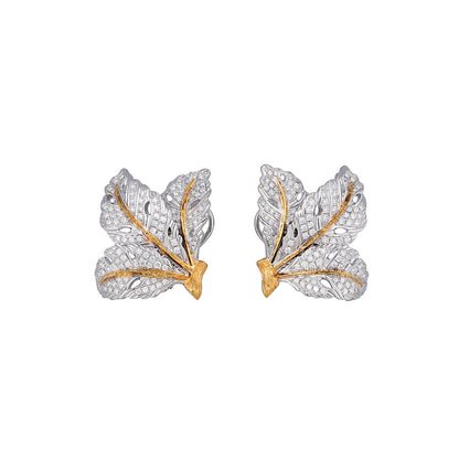 Diamond Leaf Studs in 18K White and Yellow Gold