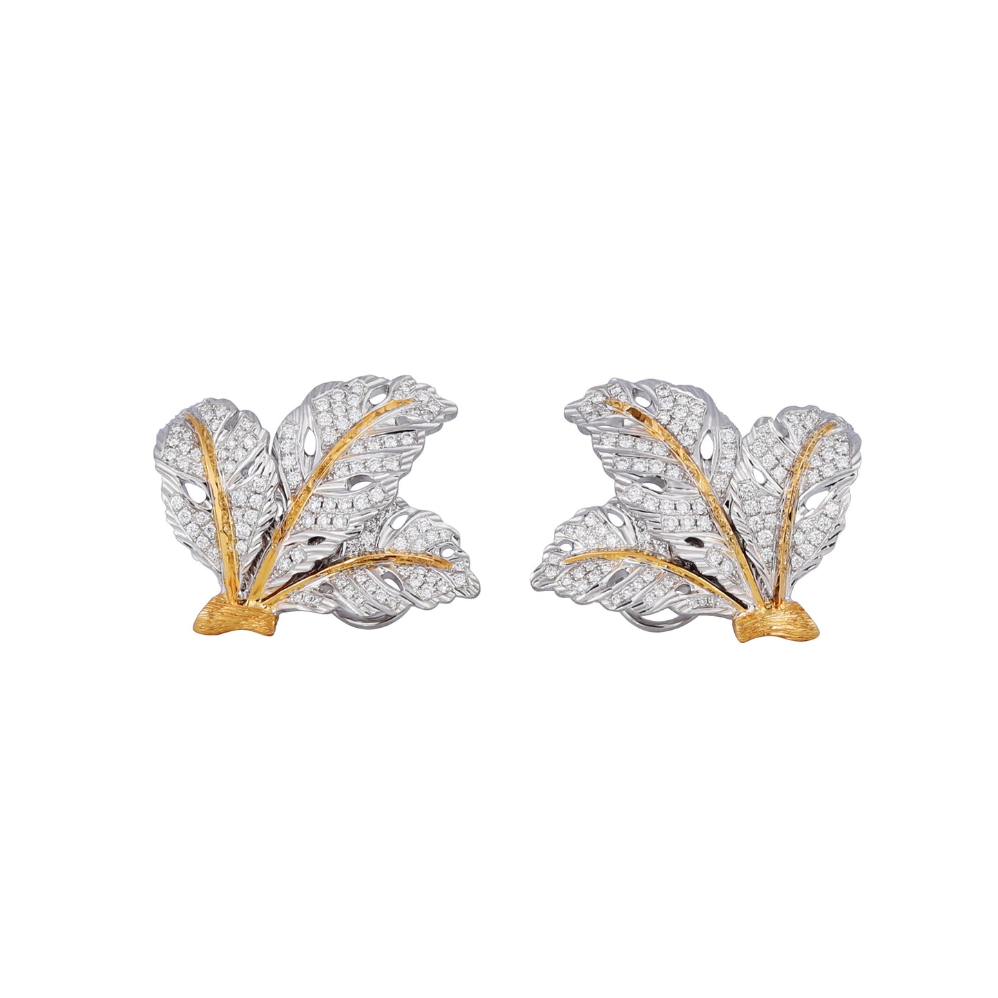 Diamond Leaf Studs in 18K White and Yellow Gold