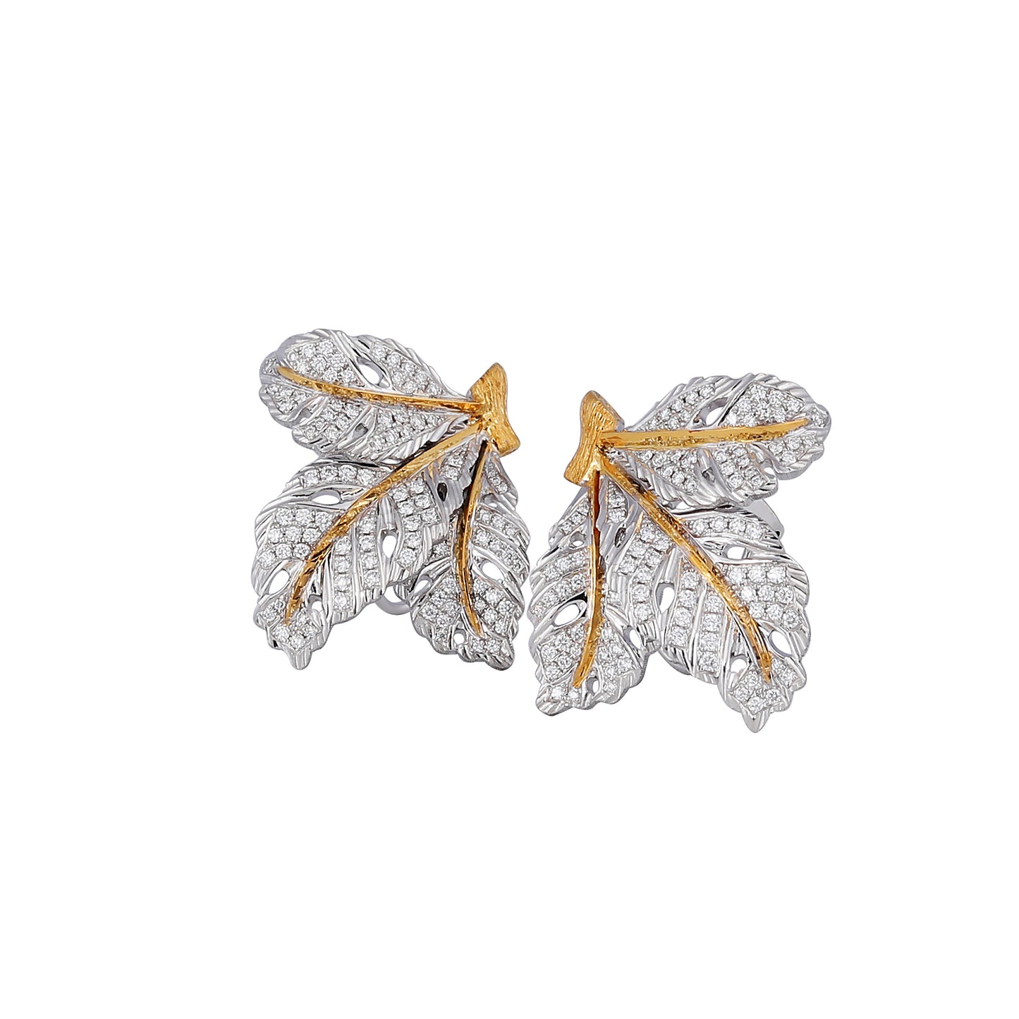 Diamond Leaf Studs in 18K White and Yellow Gold