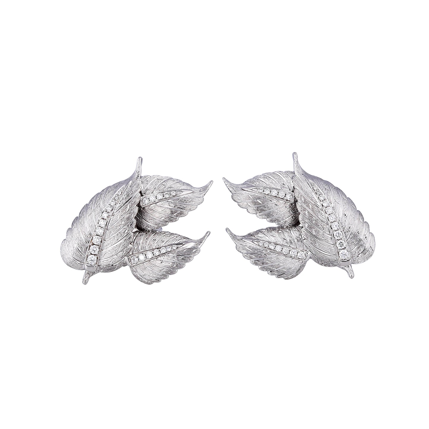 Diamond Leaf Studs in 18K White Gold