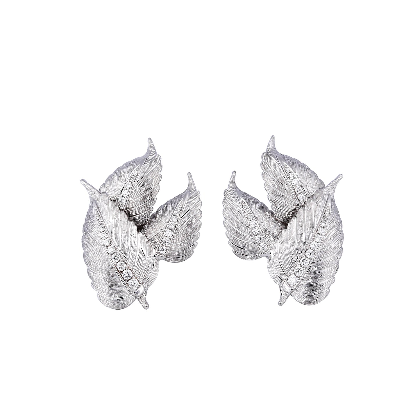 Diamond Leaf Studs in 18K White Gold