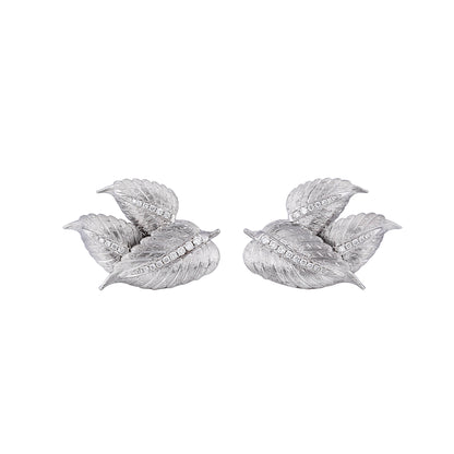 Diamond Leaf Studs in 18K White Gold