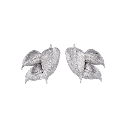 Diamond Leaf Studs in 18K White Gold