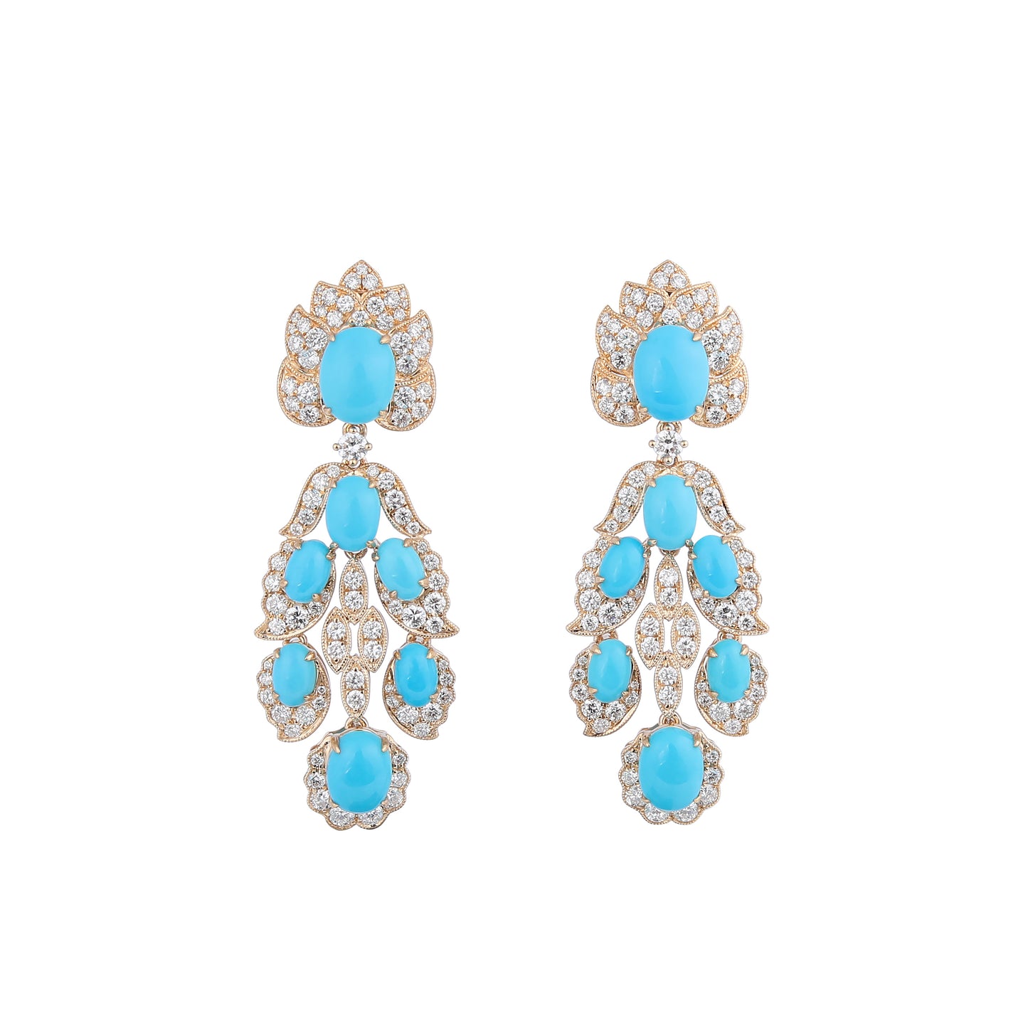 Natural Sleeping Beauty Turquoise Diamond Earrings in 18K Yellow Gold