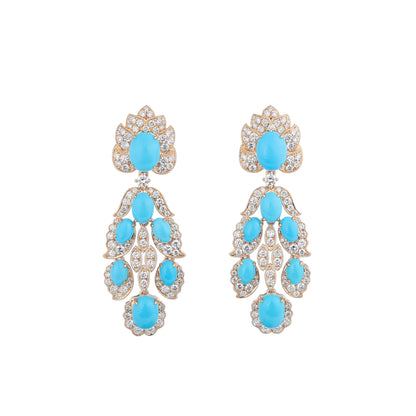 Natural Sleeping Beauty Turquoise Diamond Earrings in 18K Yellow Gold