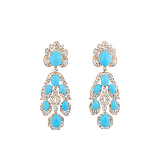 Natural Sleeping Beauty Turquoise Diamond Earrings in 18K Yellow Gold