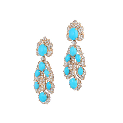 Natural Sleeping Beauty Turquoise Diamond Earrings in 18K Yellow Gold