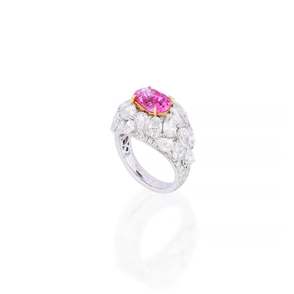 Natural Unheated Hot Pink Sapphire Diamond Ring in 18K White Gold