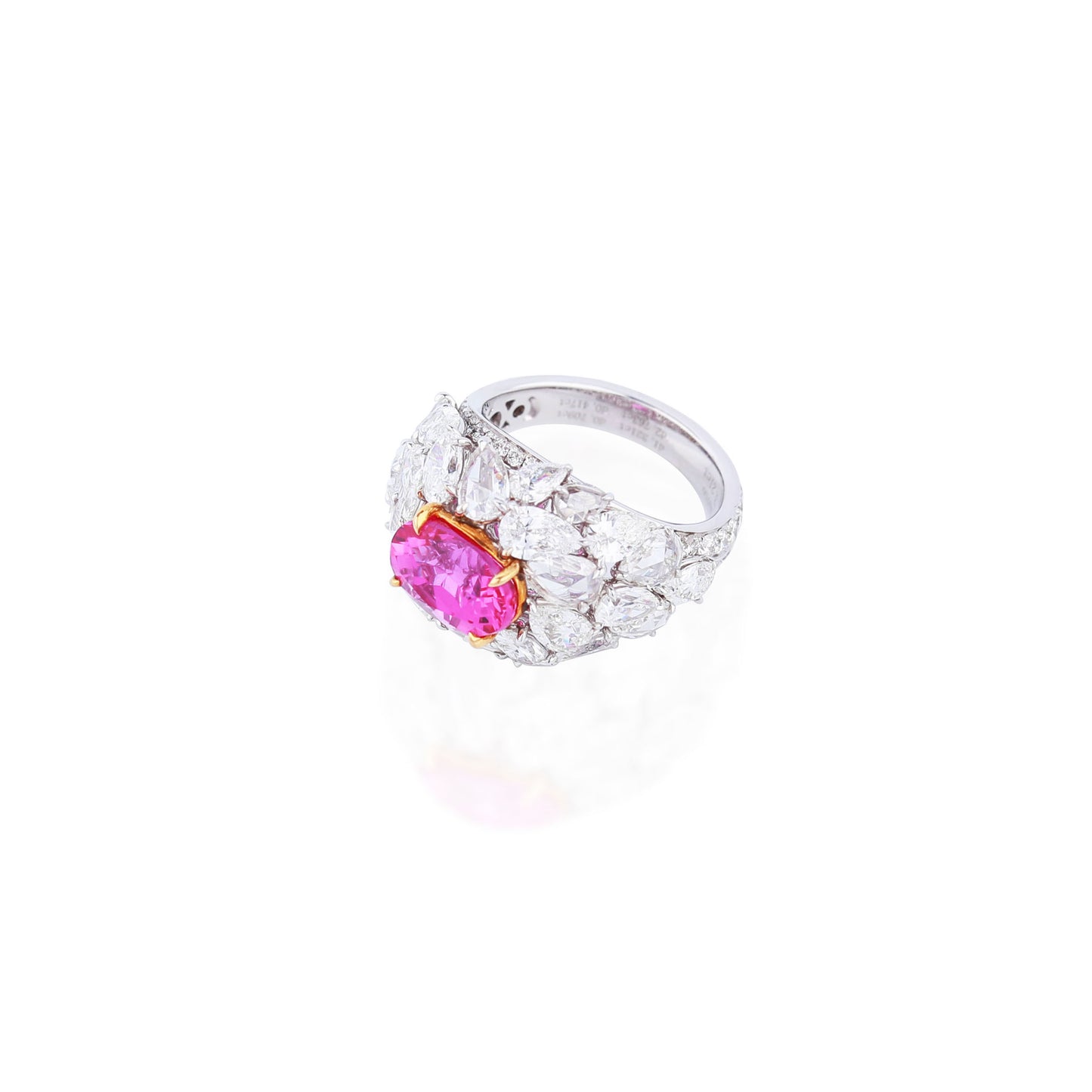 Natural Unheated Hot Pink Sapphire Diamond Ring in 18K White Gold