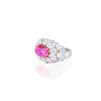 Natural Unheated Hot Pink Sapphire Diamond Ring in 18K White Gold