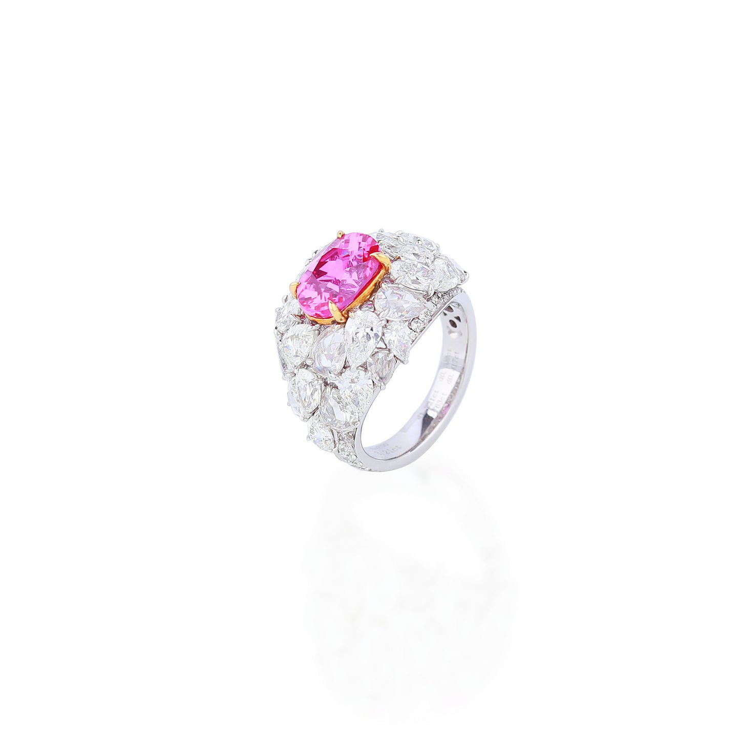 Natural Unheated Hot Pink Sapphire Diamond Ring in 18K White Gold