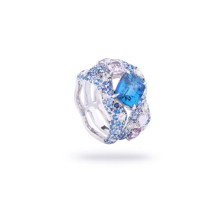 Natural Unheated Cornflower Blue Sapphire Diamond Ring in 18K White Gold