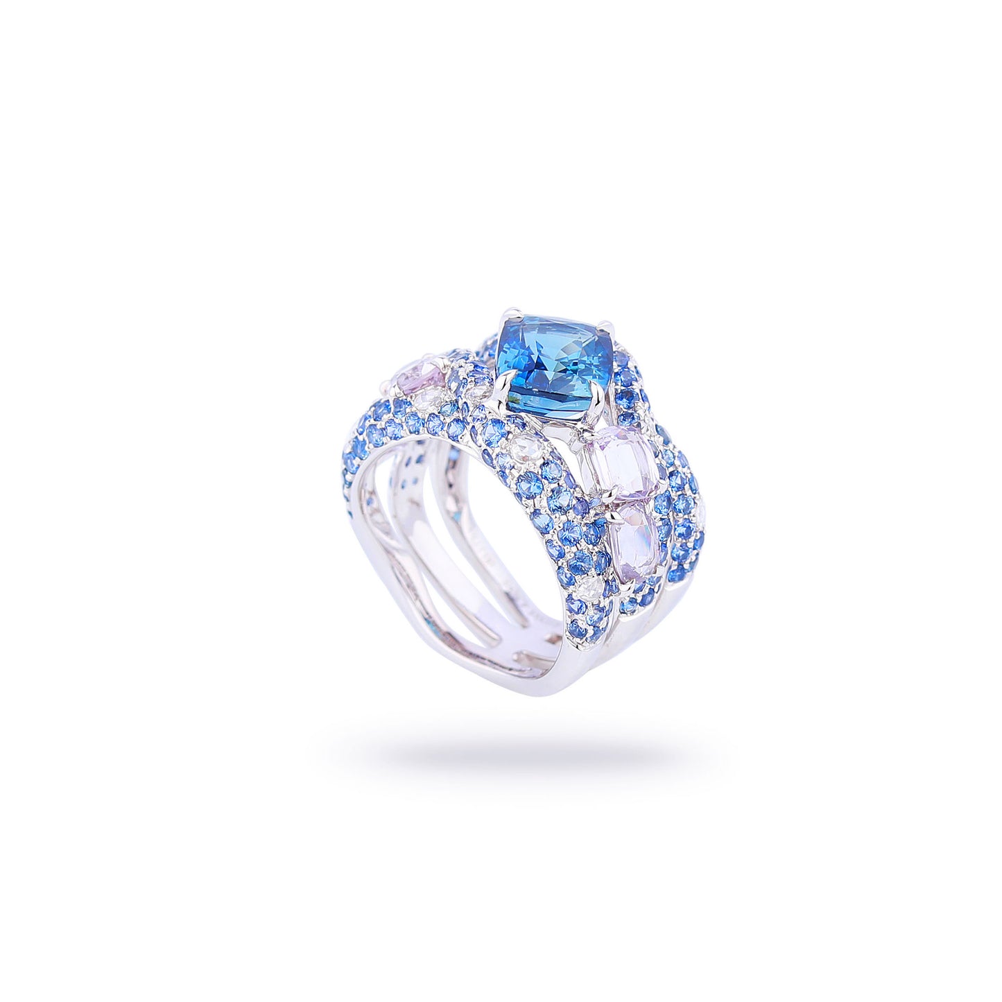 Natural Unheated Cornflower Blue Sapphire Diamond Ring in 18K White Gold