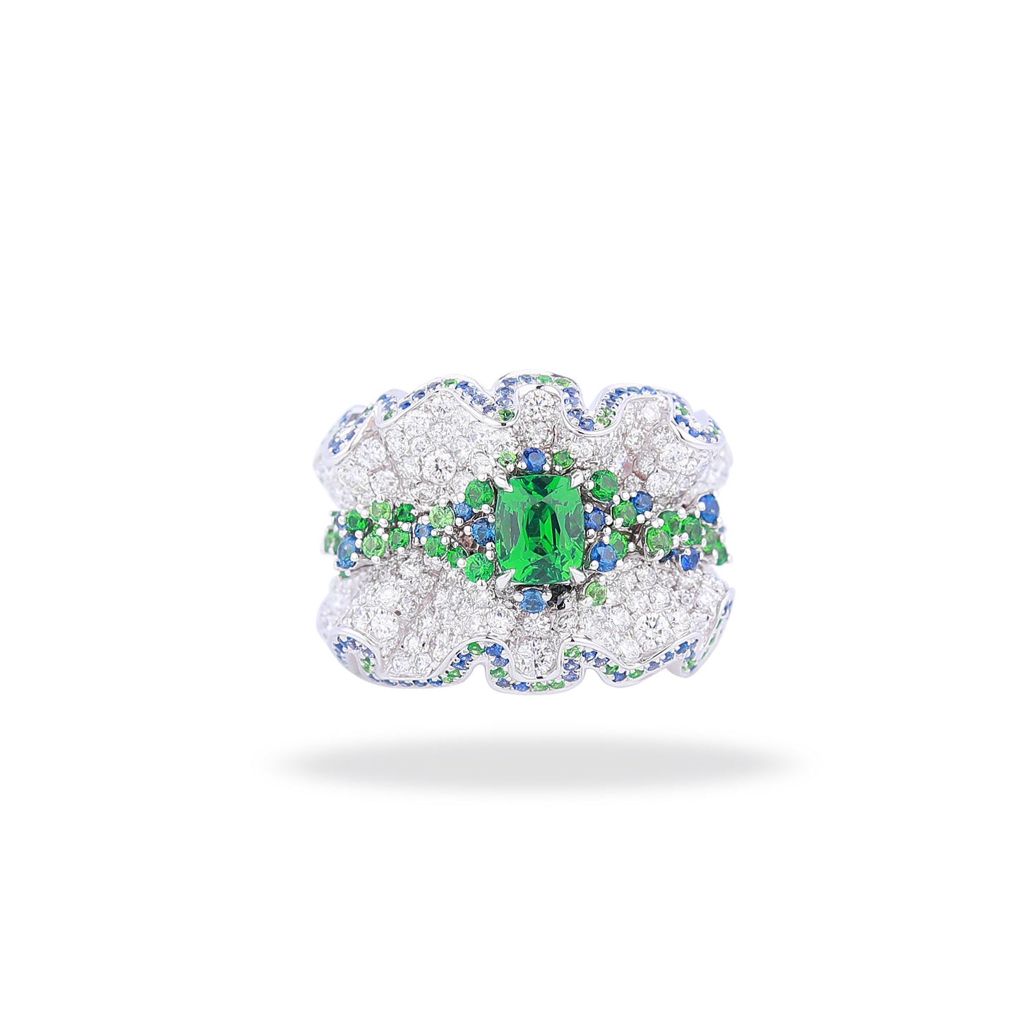 Natural Tsavorite Diamond Ring in 18K White Gold