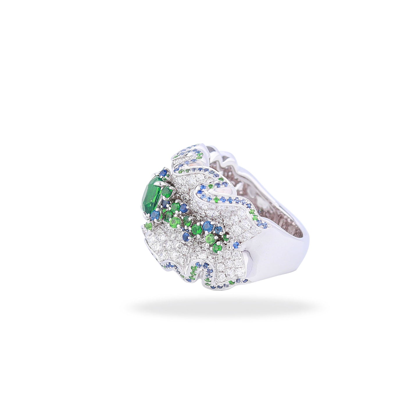 Natural Tsavorite Diamond Ring in 18K White Gold