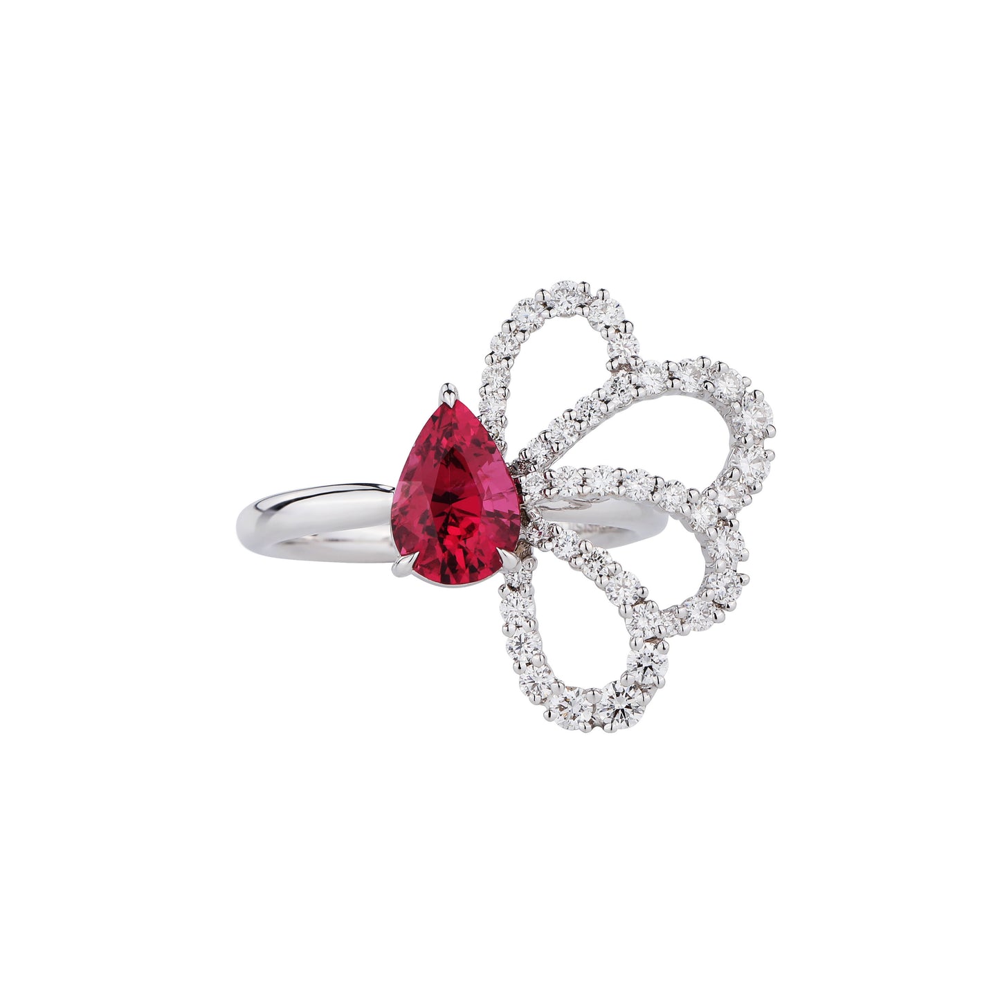 Natural Hot Pink Spinel Diamond Ring in 18K White Gold