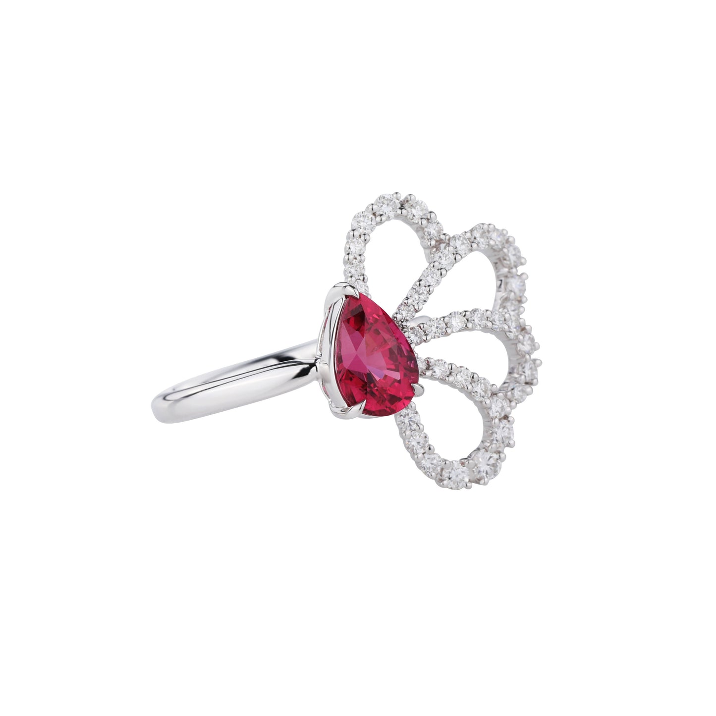 Natural Hot Pink Spinel Diamond Ring in 18K White Gold