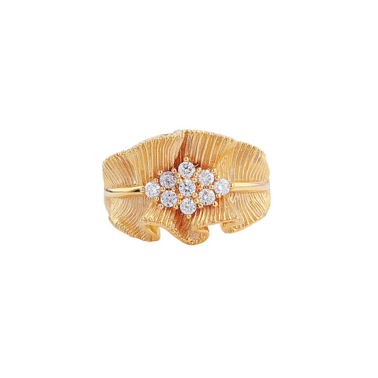 Pleated Skirt Diamond Ring in 18K Yellow Gold