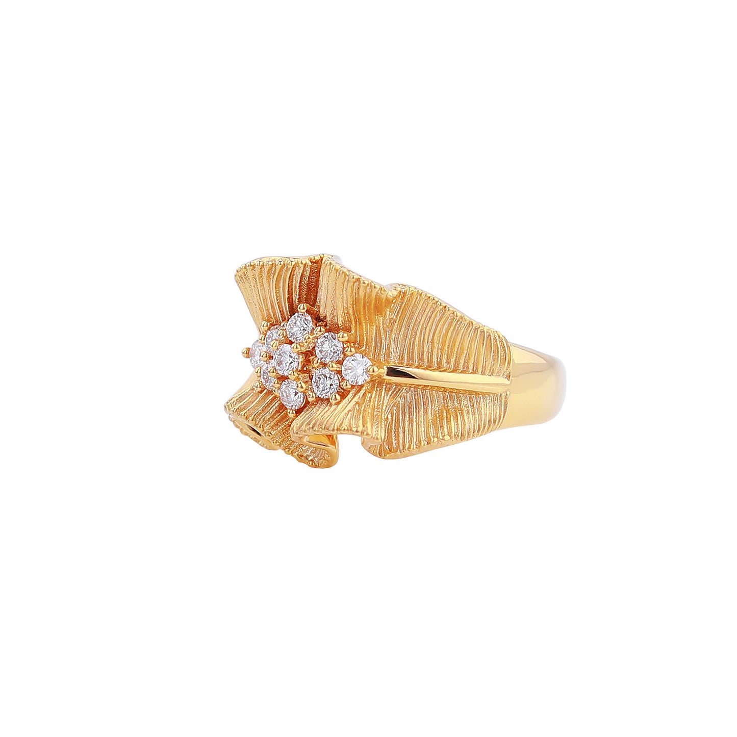 Pleated Skirt Diamond Ring in 18K Yellow Gold