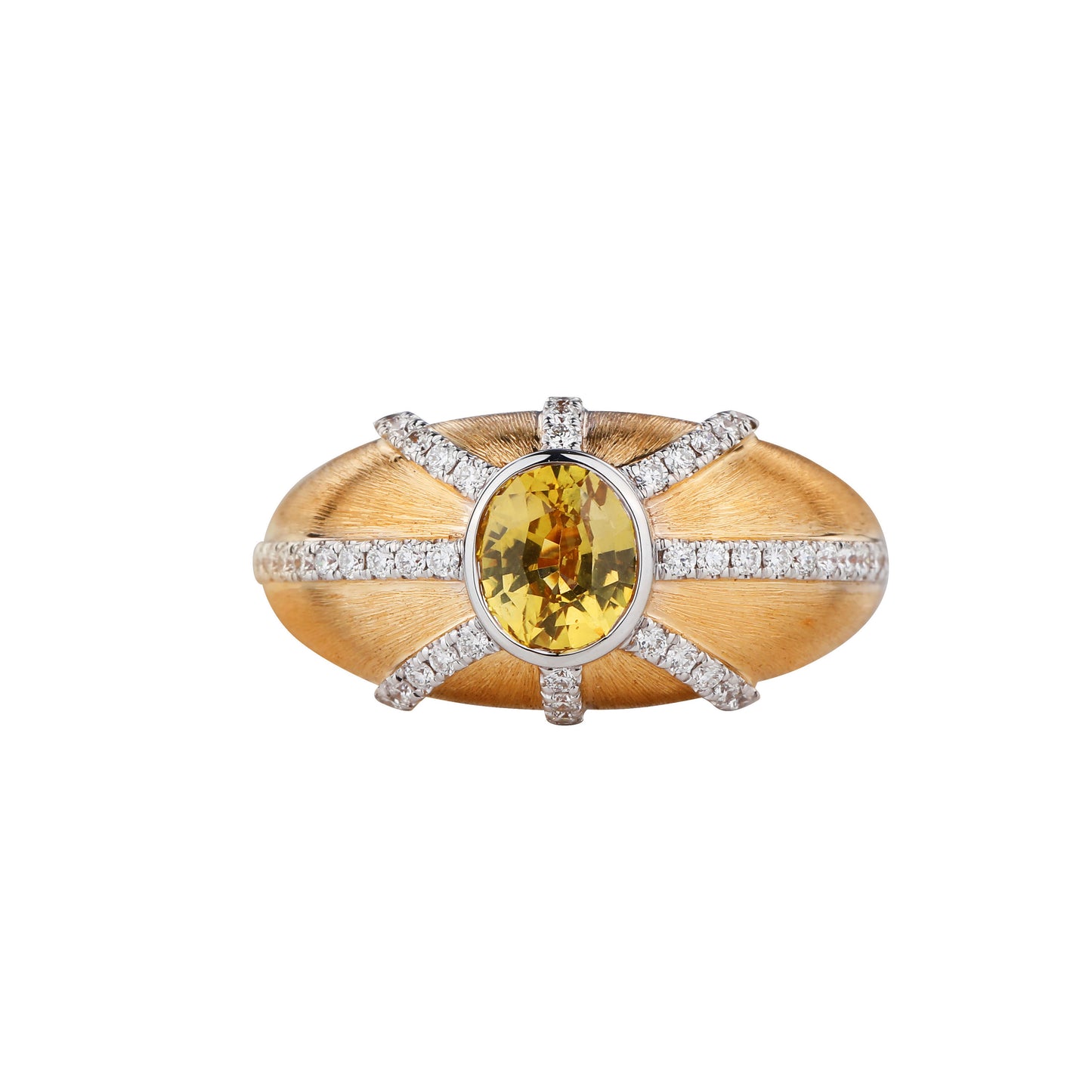 Natural Yellow Sapphire Diamond Ring in 18K Yellow Brushed Gold