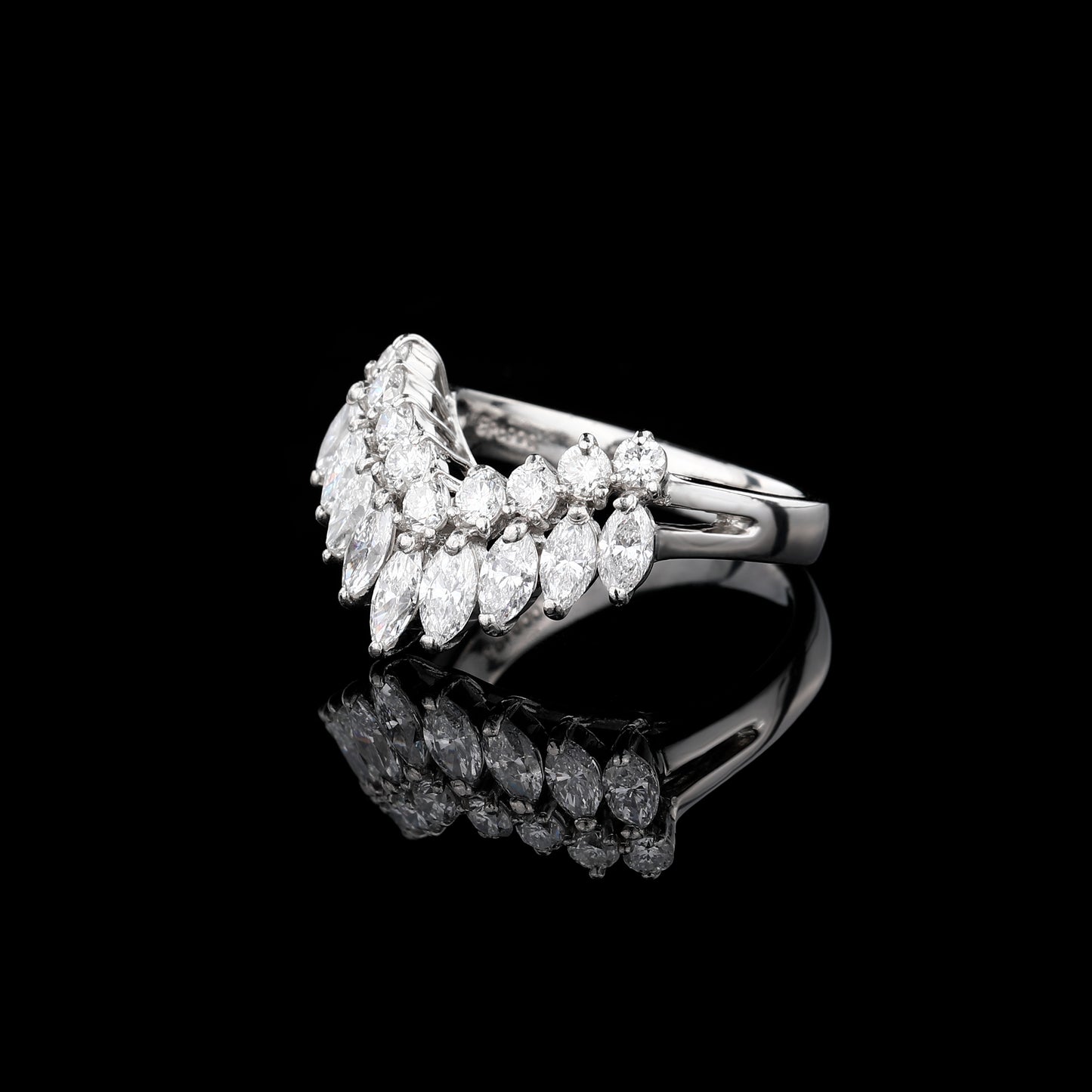 Marquis Diamond Crown Ring in 18K White Gold